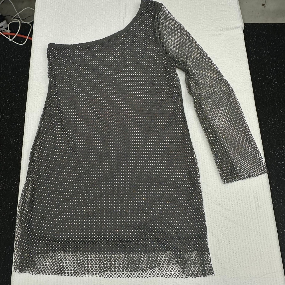 Anthropologie by Sunday in Brooklyn One Shoulder Rhinestone Mesh Mini Dress G L